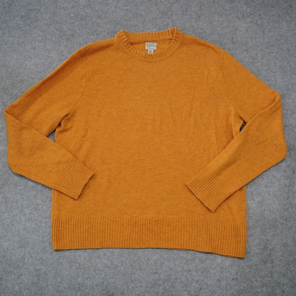 J. Crew Men's XL Golden Orange Rugged Merino Wool Blend Crewneck Sweater Winter